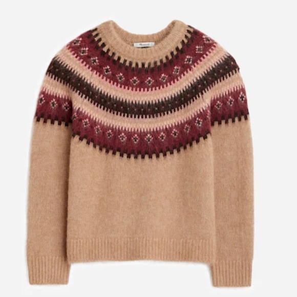 NEW Madewell Fair Isle Alpaca-Blend Sweater Camel Burgundy Size M - Picture 5 of 12